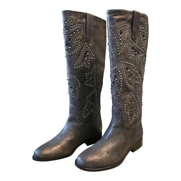 Frye & Co. Womens Tall Phoenix Distressed Studded Boots Size 6M Pewter Festival - Picture 1 of 10